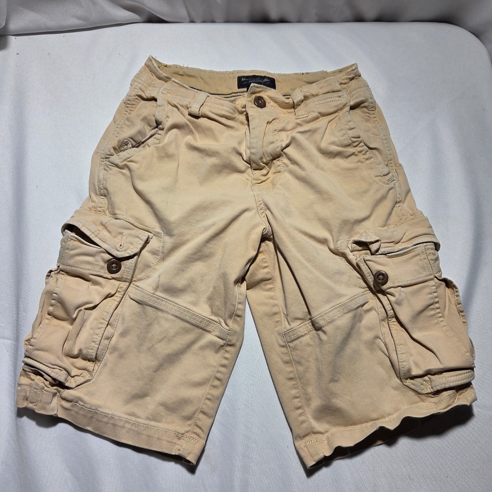 American Eagle Extreme Flex Cargo Shorts Tan Khaki Mens 28 Thrashed Distressed